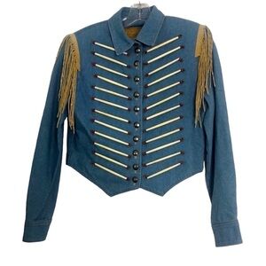 VINTAGE DOUBLE D RANCH BEADED WOMENS DENIM JACKET SUEDE FRINGE